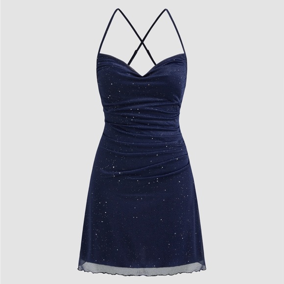 Elegant Navy Blue Mini Dress - Picture 3 of 3